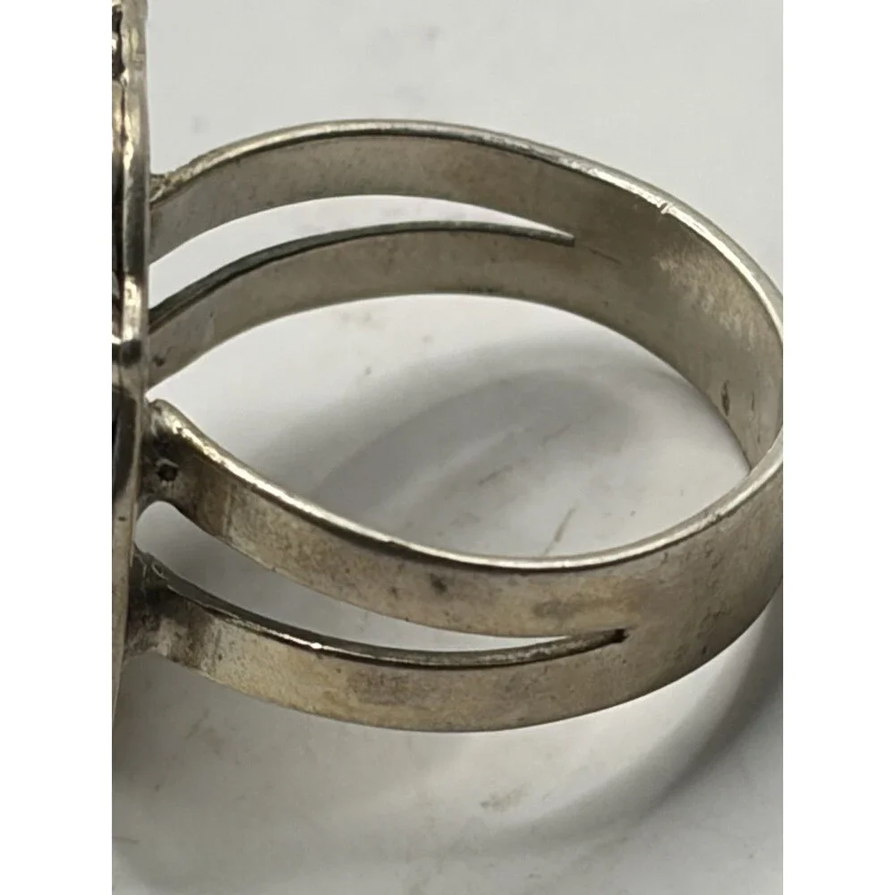 Vintage 925 Sterling Silver Monogram M Repousse Signet Statement Ring Size 7.75